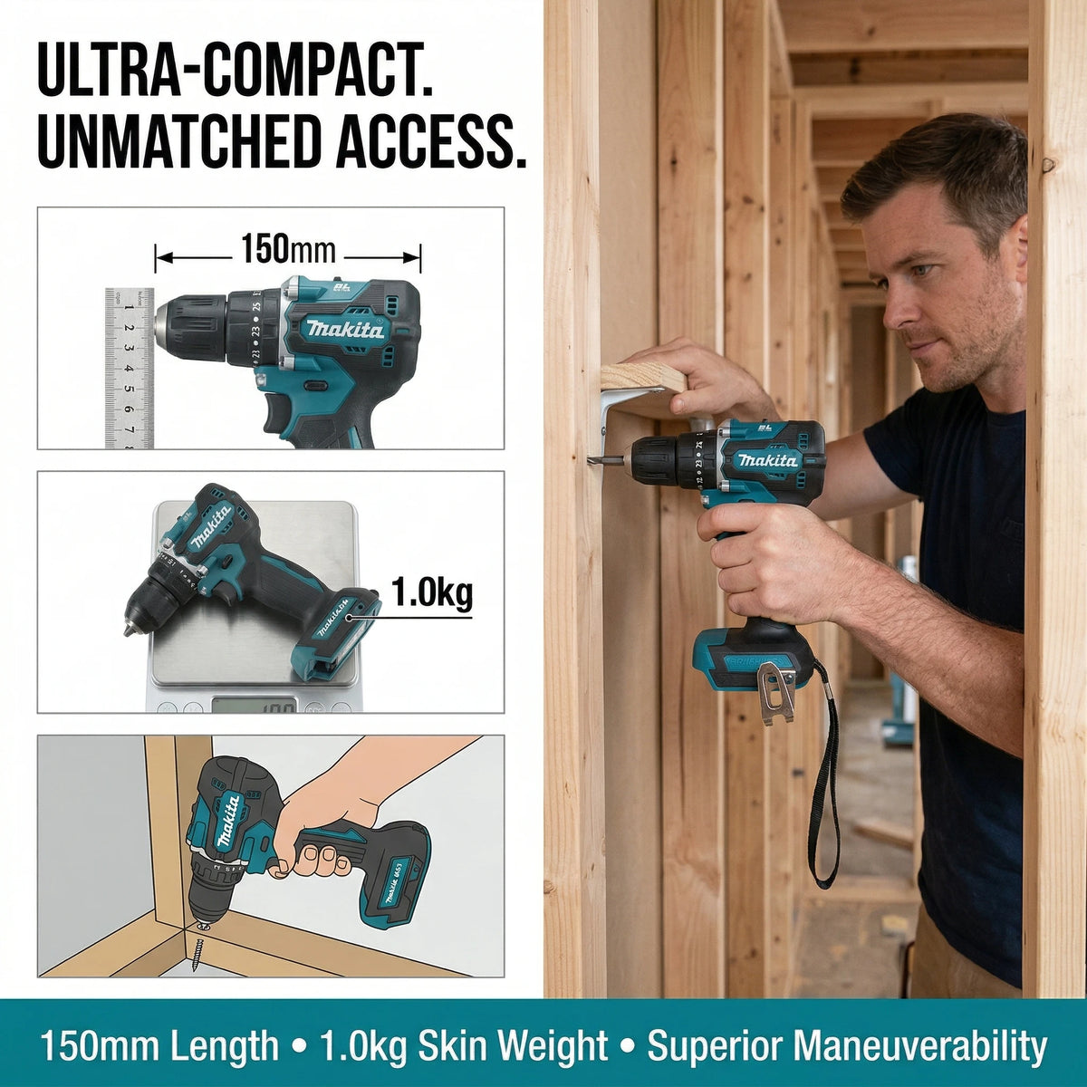 Trapano Avvitatore a Batteria Makita Originale DDF487 18V Brushless, 2 Velocità, Mandrino Autoserrante da 10mm per Fai-da-Te e Ristrutturazioni