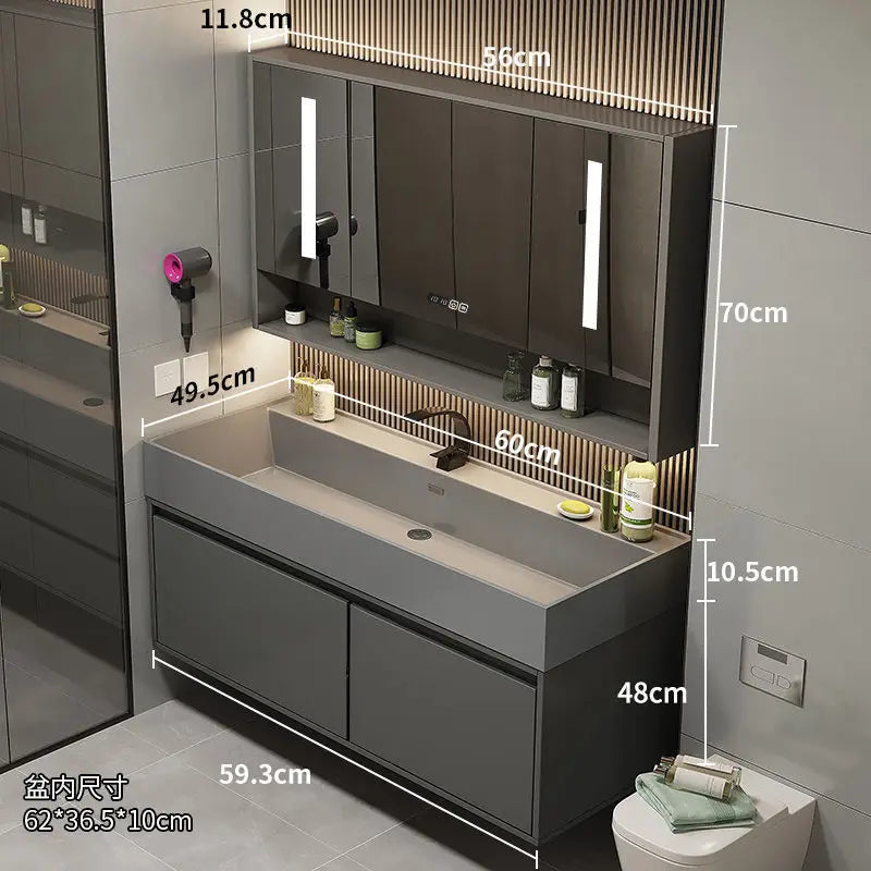 Combinazione di mobile lavabo e specchio da bagno in nano-roccia di lusso leggero