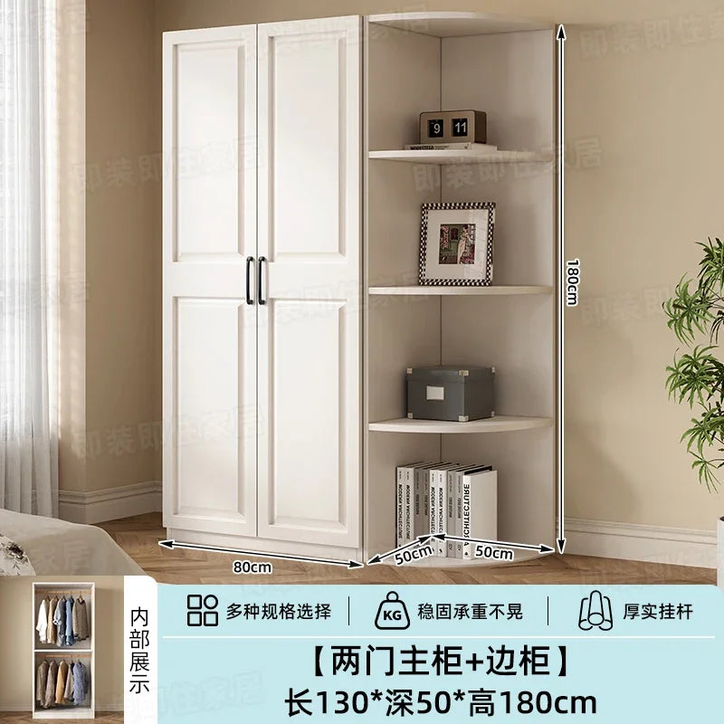 Armadio in stile crema per camera da letto, facile da montare, ideale per piccoli appartamenti, armadio in legno, mobile contenitore per stanze in affitto.