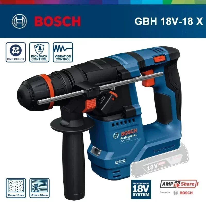  Bosch 18V-18 X Trapano Tassellatore Rotativo a Batteria Leggero Brushless 2-in-1 per Calcestruzzo