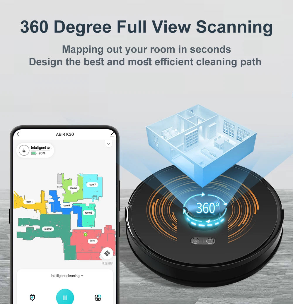 Aspirapolvere robot ABIR K30, stazione di svuotamento automatico, Lidar laser, aspirazione 6500PA, mappatura multipiano, apparecchio asciutto e bagnato per la casa intelligente