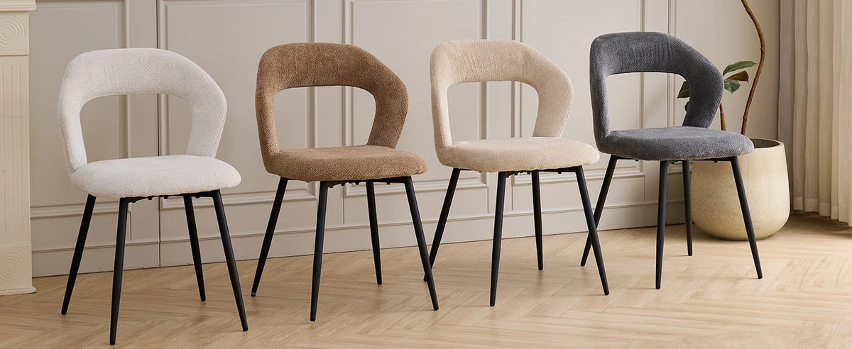 EGOONM Set di 4 Sedie da Pranzo Moderne con Schienale Cavo, Sedie Laterali Imbottite in Tessuto, Gambe in Metallo Nero, Sedie d'Accento per Cucina e Caffè