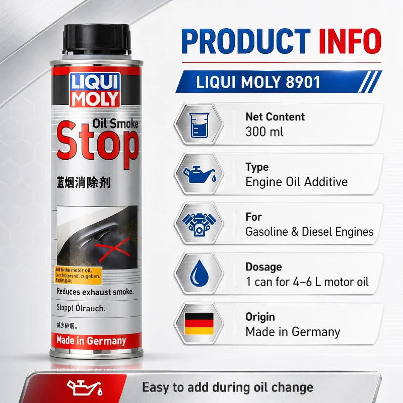 LIQUI MOLY 8901 Oil Smoke Stop 300ml Additivo per Olio Motore Riduttore di Fumo Blu per Motori a Benzina e Diesel