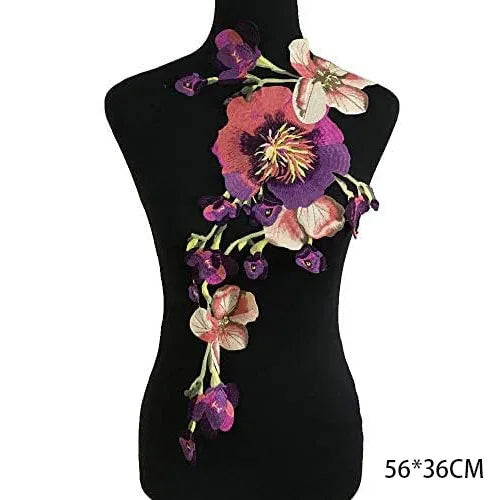 Tessuto per toppe ricamate con fiori eleganti viola per abiti, tende per la casa, accessori per abbigliamento da festa, riparazioni di applique per cucire