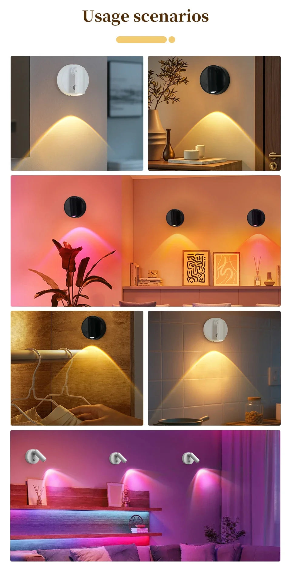 Lampada da Parete LED con Sensore di Movimento, Interruttore Touch, Luce Notturna, Faretto Magnetico Wireless Dimmerabile per Camera da Letto, Armadio, Scale, Decorazione