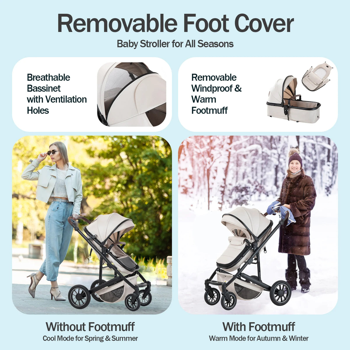 Lussuoso passeggino da viaggio portatile 3 in 1 Carrello pieghevole in alluminio ad alto paesaggio Carrozzina a quattro ruote per neonato