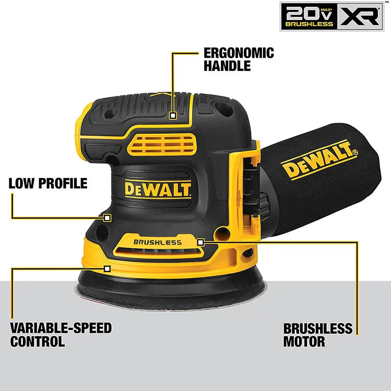 DEWALT DCW210 20V Levigatrice orbitale senza spazzole Cordless a velocità variabile Palmare Vibrazione Lucidatura Utensili elettrici per la lavorazione del legno