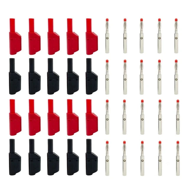 20 pz/4mm maschio guaina retrattile impilabile spina a Banana avvolto completamente isolato filo di sicurezza connettore a saldare nero rosso