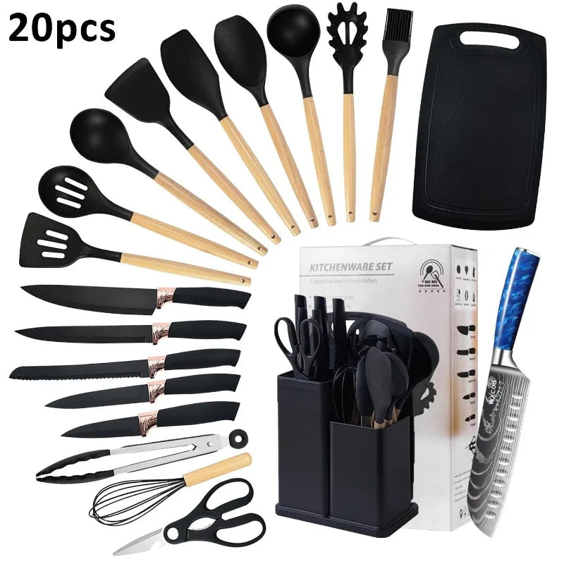 Set di 12/20 coltelli da chef in acciaio inox per pane, frutta e disossamento, leggeri e facili da usare, ideali come regalo per le festività per uomini.