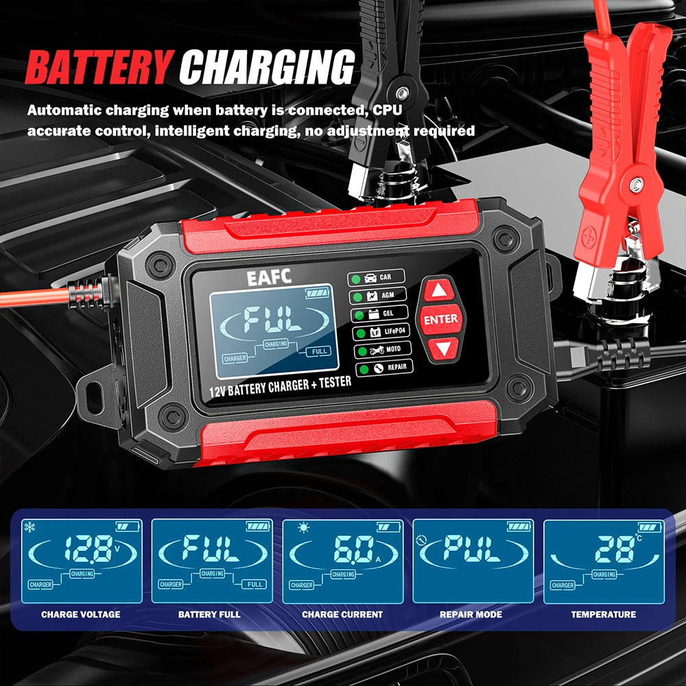Nuovo 2in1 Smart Caricabatteria per auto Tester del sistema Analizzatore batteria per auto moto per batterie al litio LiFePo4 al piombo acido AGM GEL
