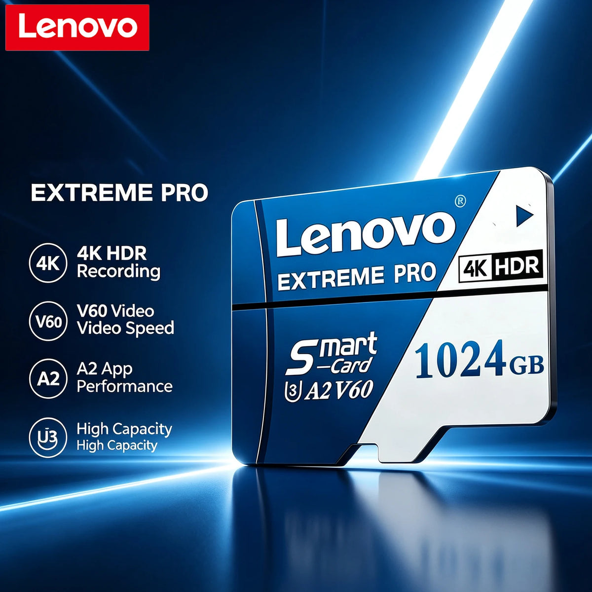 Scheda Micro SD Lenovo 1TB Extreme Pro, scheda di memoria ad alta velocità U3 V60 4K Full HD, 128GB, 256GB, 512GB, schede TF Flash per smartphone e droni.