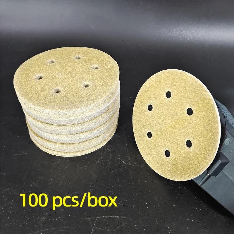 Floccaggio autoadesivo del disco di carta vetrata a secco a 6 fori da 150 mm per levigatura automatica della lavorazione del legno Lucidatura Hardware di grana 80-600