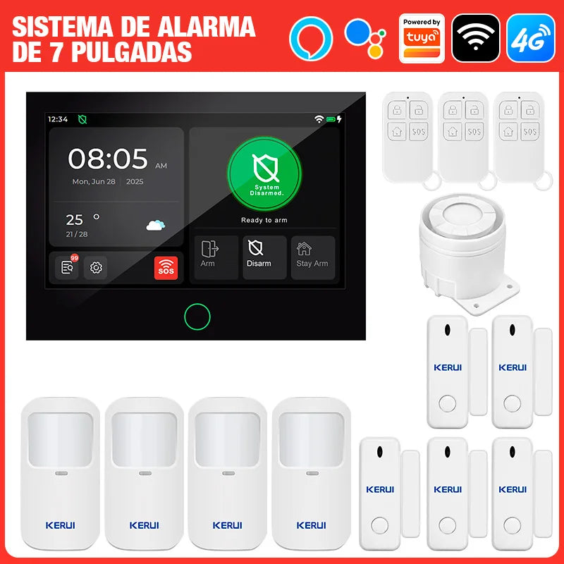 Sistema di Allarme ES Delivery Kerui con Schermo Touch da 7 Pollici, 4G+WiFi, Allarme Domestico ASK/FSK 433MHZ, Antifurto Compatibile con Tuya G70