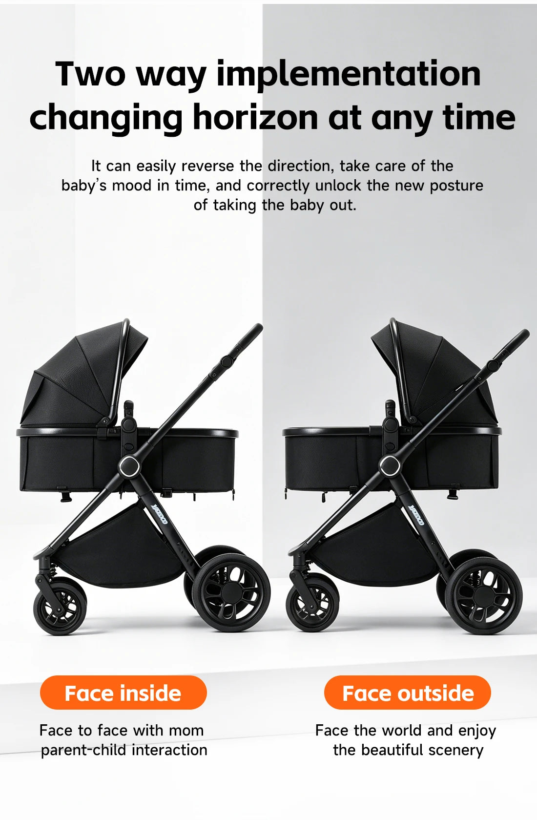Passeggino 3-in-1 Pieghevole per Neonati con Seggiolino Auto e Culla, Telaio in Alluminio Leggero, Passeggino Estivo Traspirante per Panorami