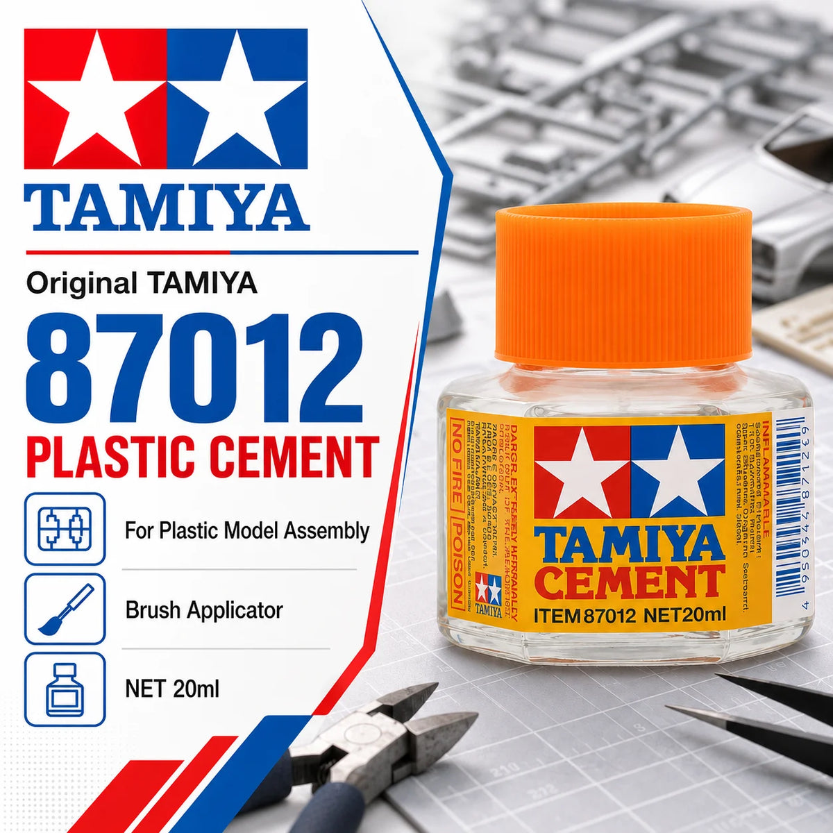 Adesivo in plastica TAMIYA 87012 per modellismo in stirolo, colla di precisione per assemblaggio kit, 20ml