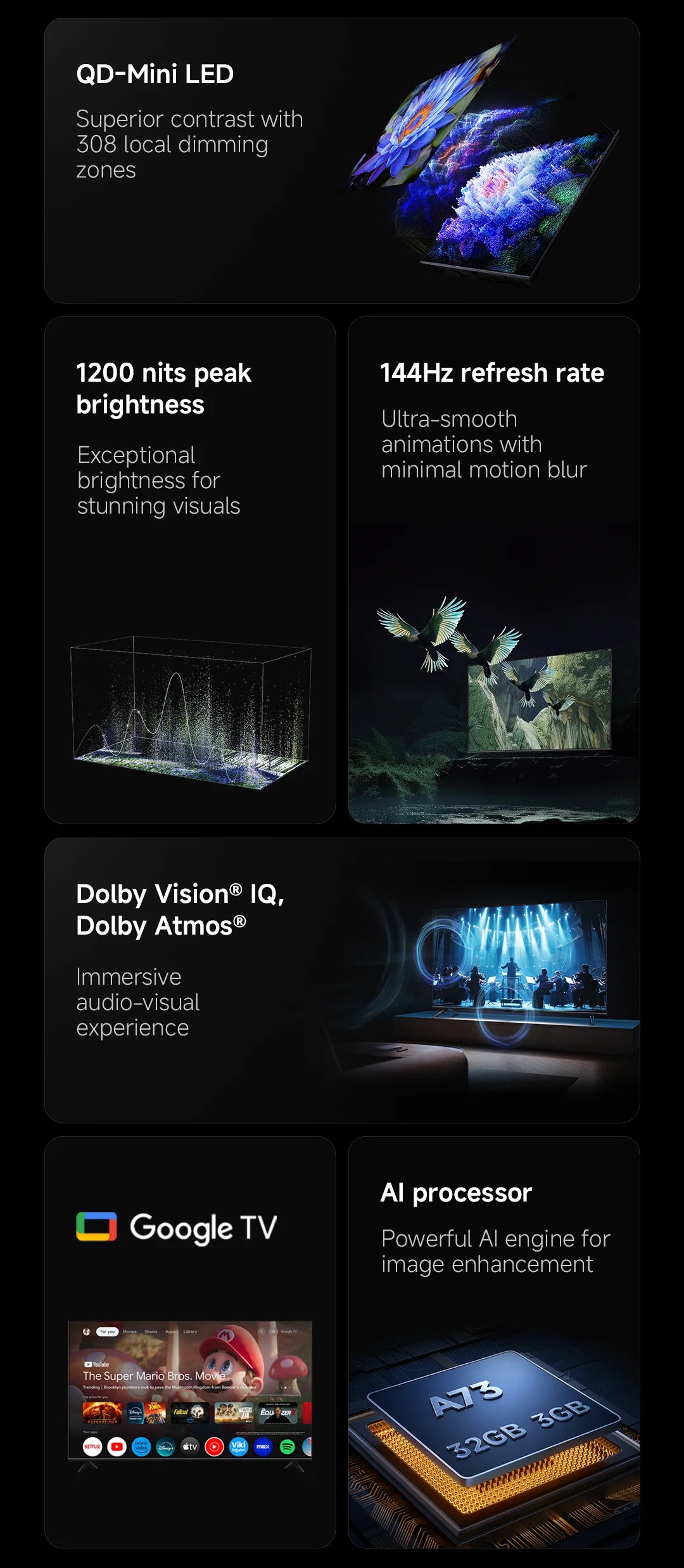Xiaomi S Mini 55 144Hz Qd-Mini Led Dolby Vision ® Iq, Dolby Atmos ® Google TV
