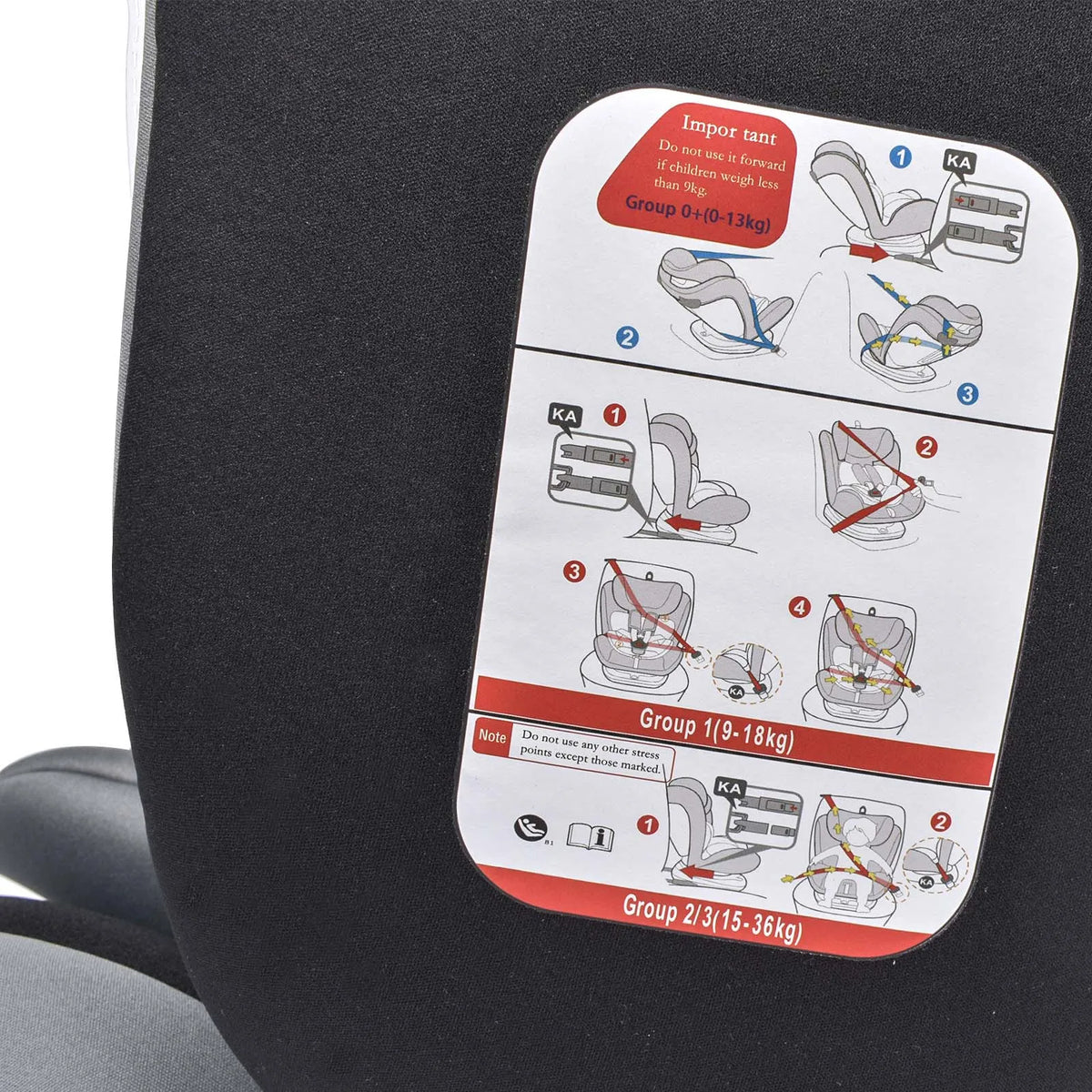 Seggiolino Auto per Bambini AP01 ECE ISOFIX KL005 con Rotazione a 360 Gradi ° Cintura Girevole a 5 Punti 9-36kg 0-12 Anni