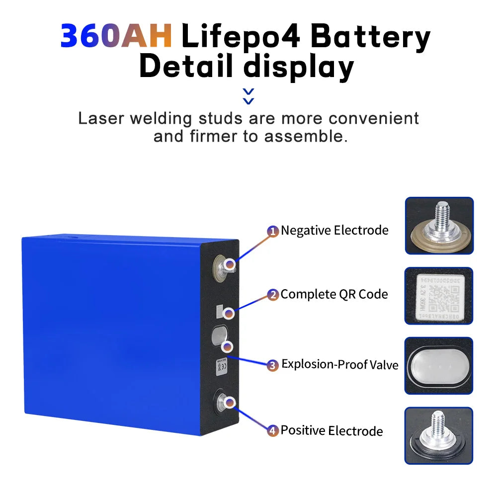Magazzino UE 360Ah LiFePO4 Batteria 3.2V agli ioni di litio LFP Akku Cell FAI DA TE RV Barca Nave Carrelli da golf Energia solare Sistema di accumulo di energia domestica