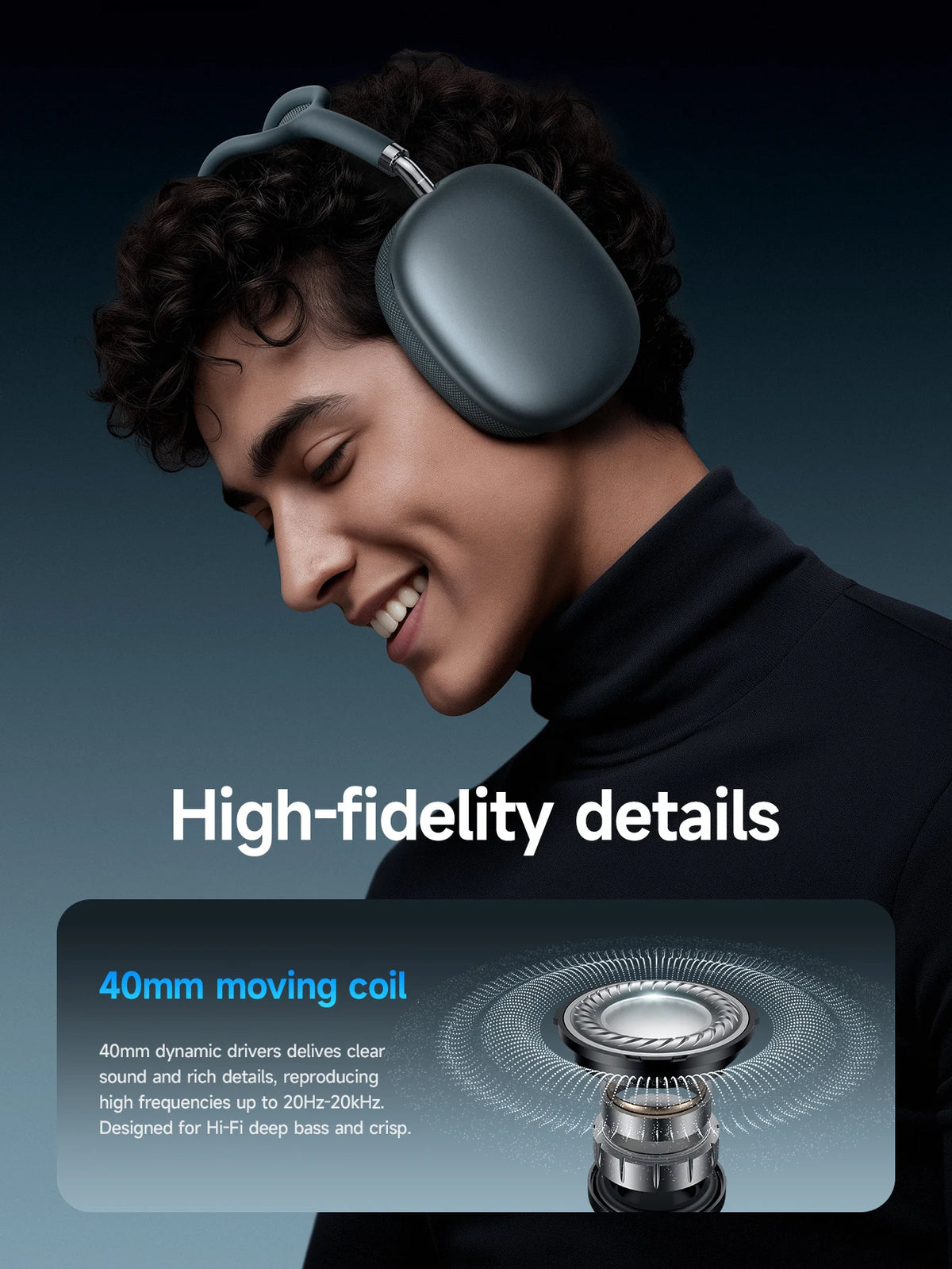 Cuffie Bluetooth HOCO W65 Plus con cancellazione del rumore ANC, auricolari wireless over-ear, suono Hi-Fi, cuffie sportive con pulsante.