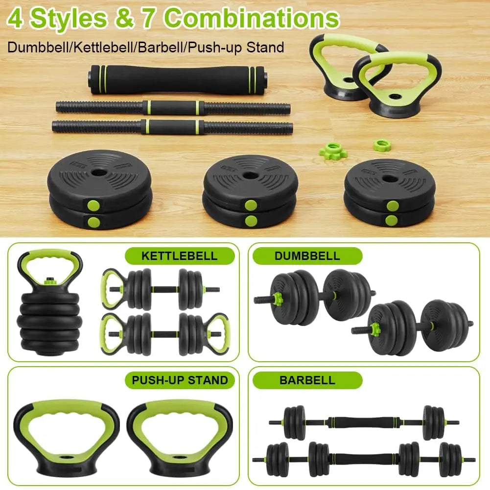 Set di manubri regolabili, set di pesi liberi da 30/44 libbre utilizzato come manubri, bilanciere, kettlebell e push-up, per esercizi fitness in palestra a casa