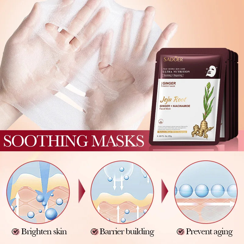 5 pz SADOER Radice di Pianta Maschera Per Il Viso Ginseng Sbiancamento Maschere Per Il Viso Idratante Rassodante Idratante Viso Copriletto Maschera Cura Della Pelle