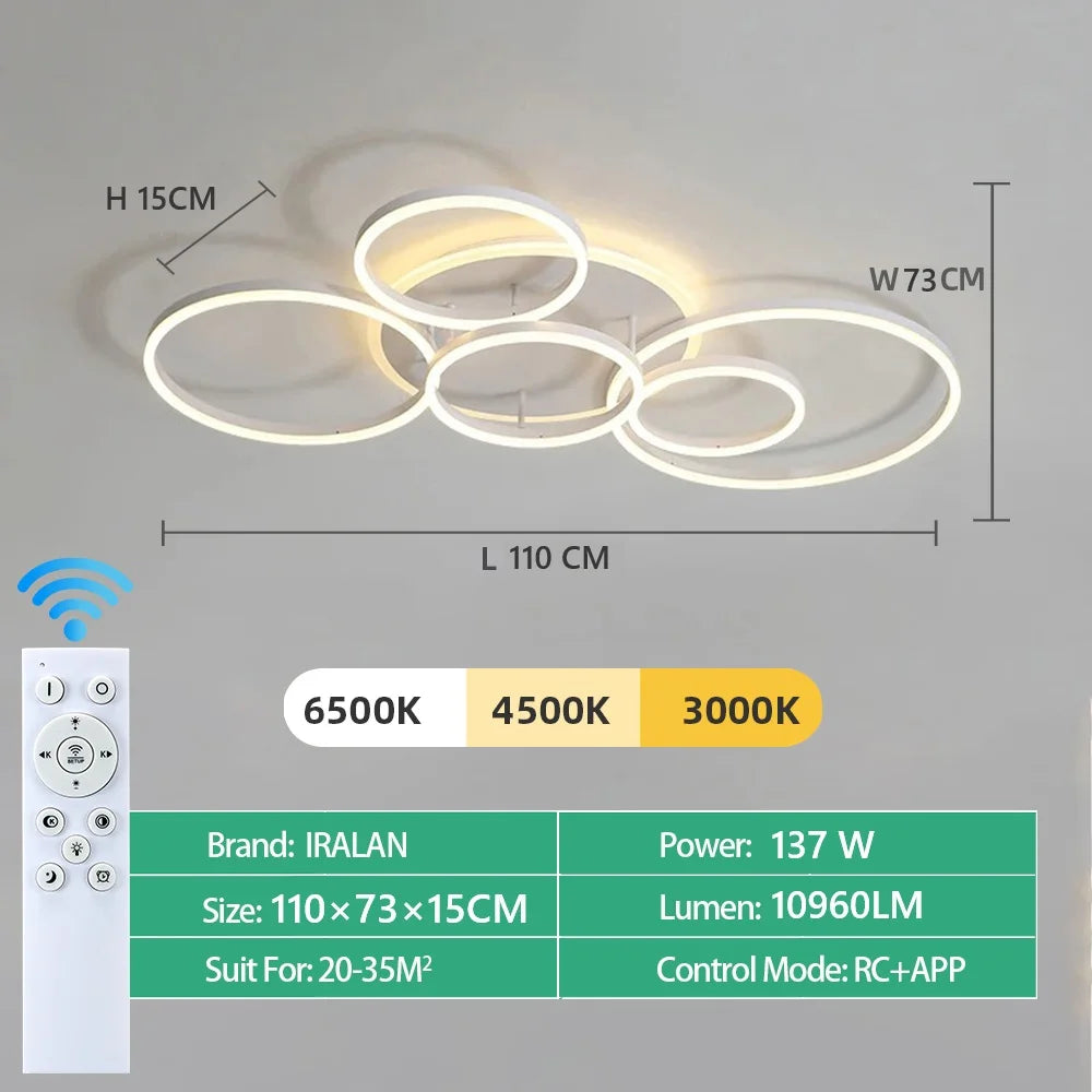 Lampadario a LED, Luci da Soffitto Moderne ad Anello in Acrilico, Illuminazione Intelligente per Hotel, Lobby, Soggiorno