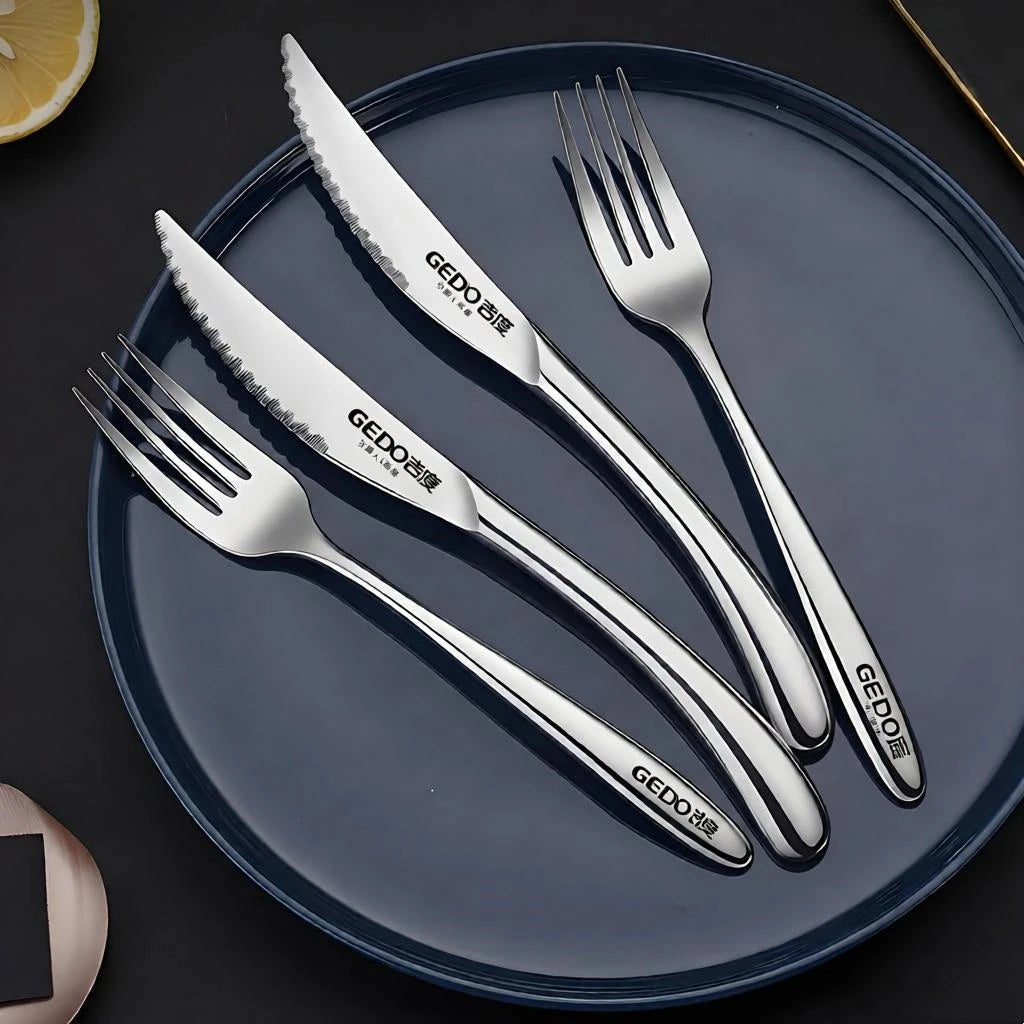 Set di Posate in Acciaio Inossidabile 316L Certificato LFGB, Forchetta Antibatterica al 99,9% e Coltello con Lama Ultra Affilata, Stoviglie per Banchetti