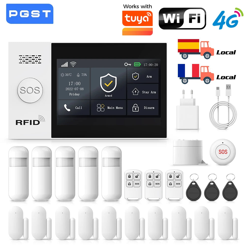 Sistema di allarme domestico wireless PGST, compatibile con Tuya, 4G/2G GSM WiFi, 433MHz, controllo da app, funziona con Alexa