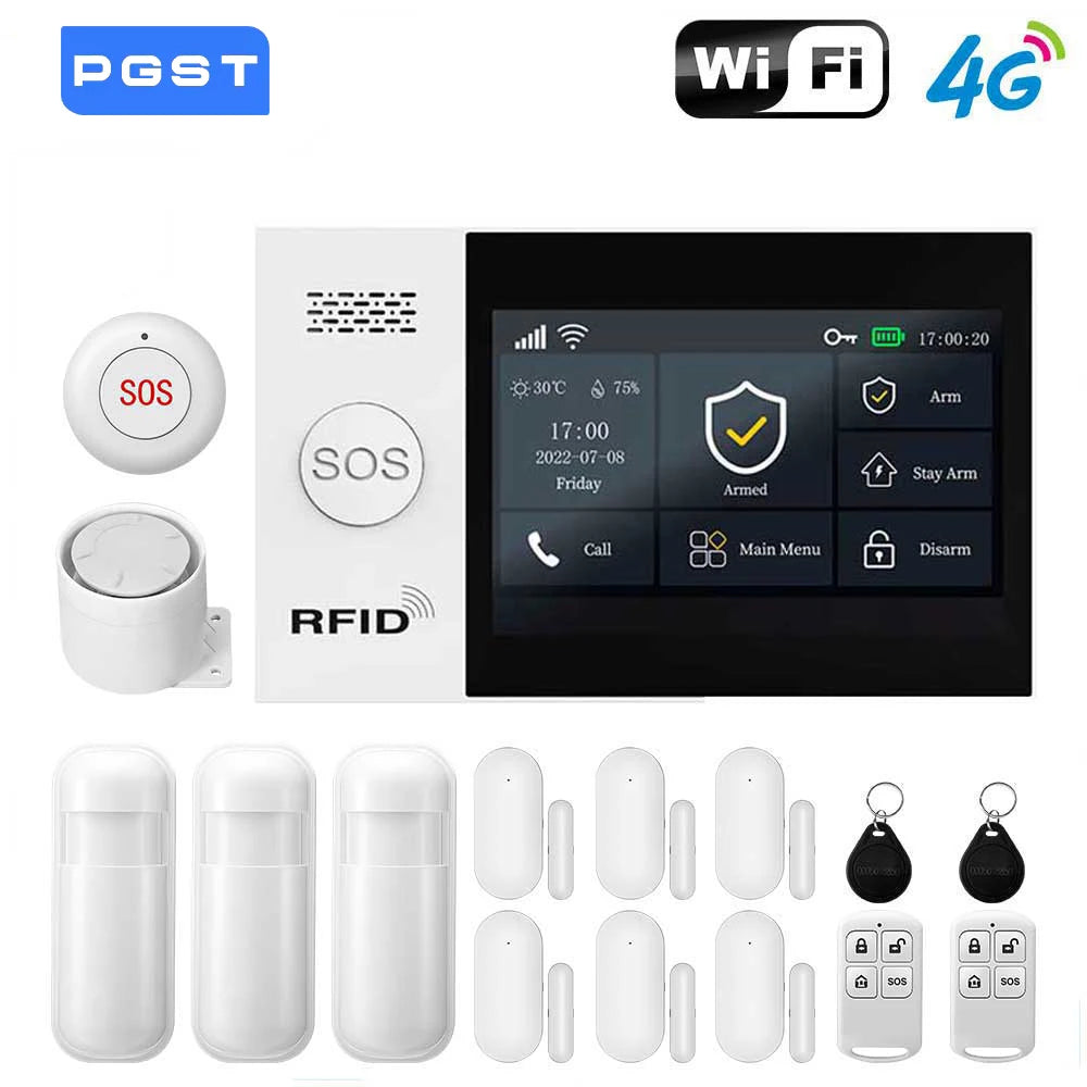 Sistema di allarme domestico wireless PGST, compatibile con Tuya, 4G/2G GSM WiFi, 433MHz, controllo da app, funziona con Alexa