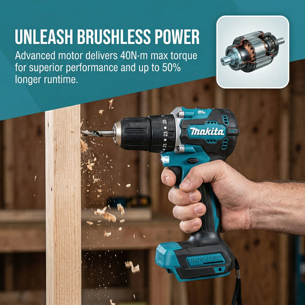 Trapano Avvitatore a Batteria Makita Originale DDF487 18V Brushless, 2 Velocità, Mandrino Autoserrante da 10mm per Fai-da-Te e Ristrutturazioni