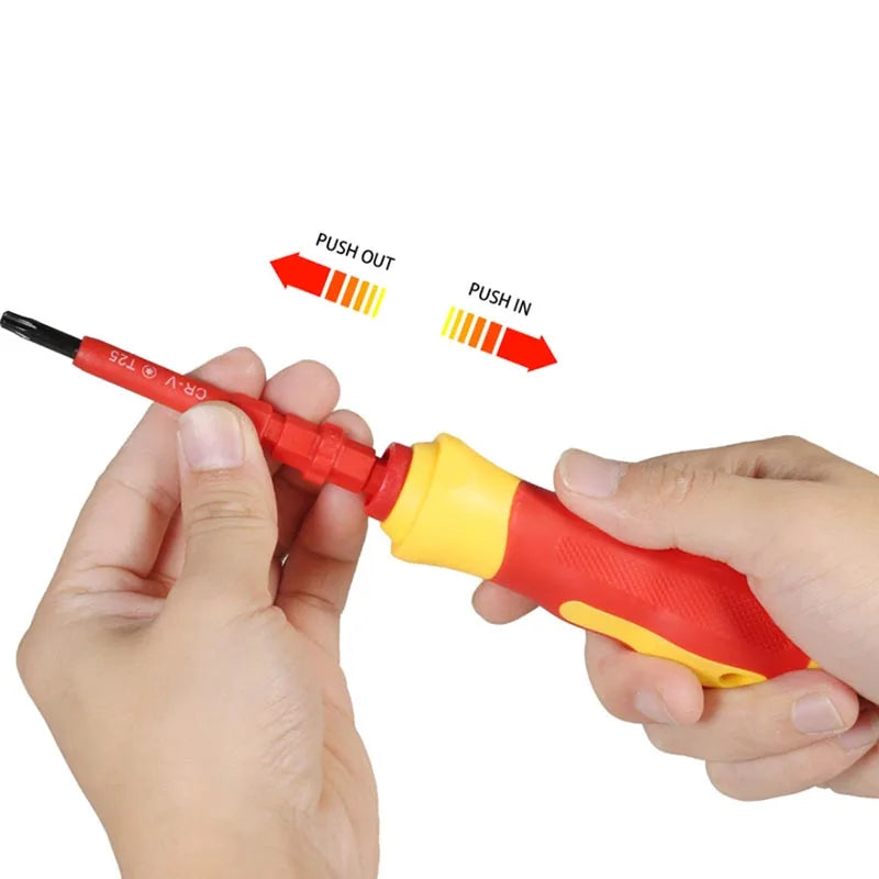 Kit di Attrezzi per Elettricisti 15 Pezzi, Set di Cacciaviti Isolati 1000V con Punte Magnetiche Piatte, Phillips, Pozidriv e Torx