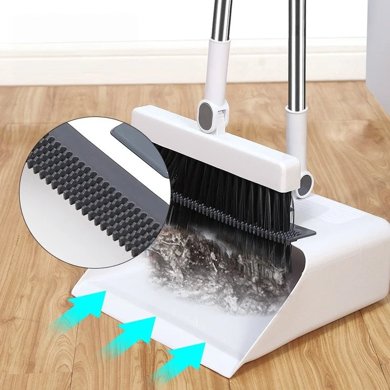 Set 3-in-1 con scopa e paletta, spazzola per pavimenti, kit di pulizia con setole morbide antiaderenti per casa, ufficio, dormitorio, scuola