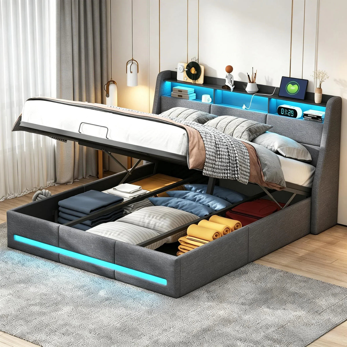 Letto imbottito 140/160x200, letto matrimoniale con vano contenitore e struttura a dischi, 140x190 cm, struttura letto per cameretta, per adulti/ragazzi (senza materasso).