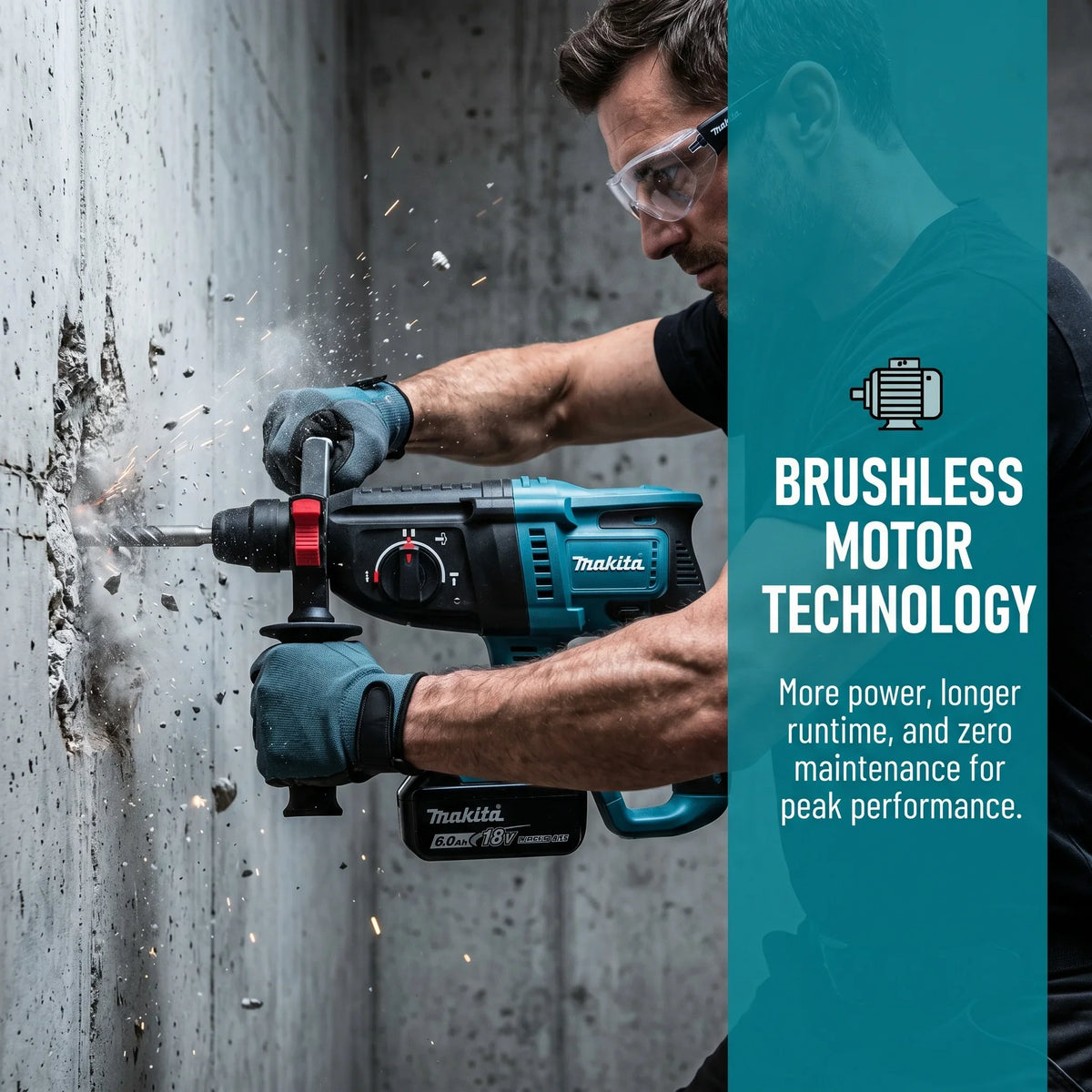 Martello Perforatore Rotativo Cordless Makita DHR242 18V Originale al 100%, Senza Spazzole, 24mm per Calcestruzzo, 4700 IPM, 3 Modalità, Professionale per Lavori Pesanti