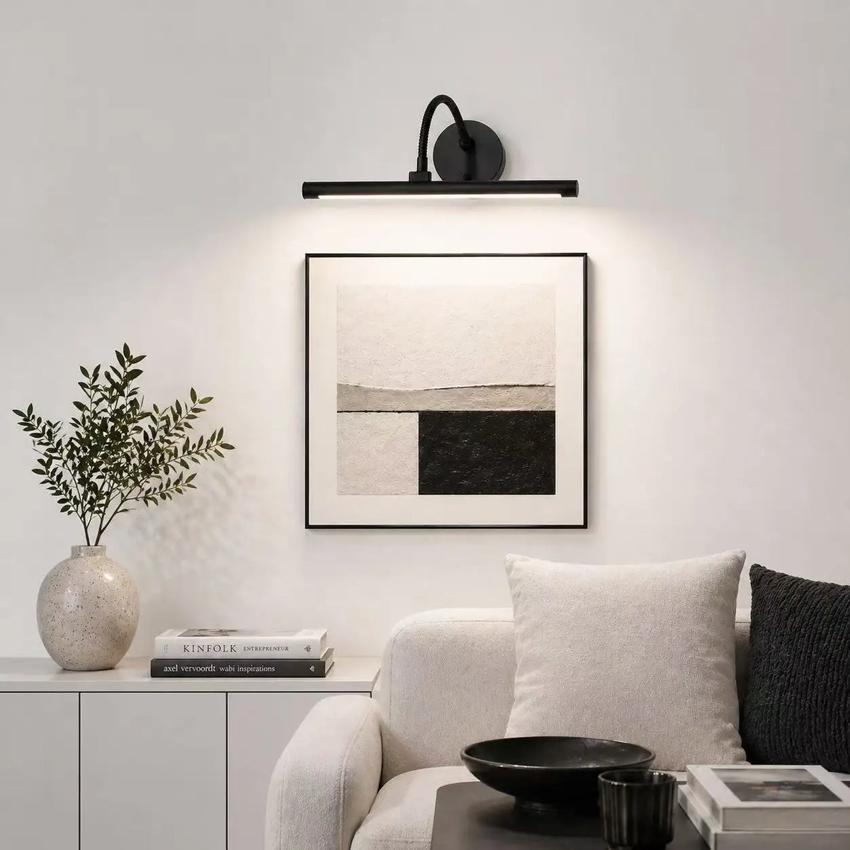 Lampada per Quadri da Parete Nera Ricaricabile Senza Fili con Telecomando, Luce LED Magnetica per Dipinti con Display a Colori