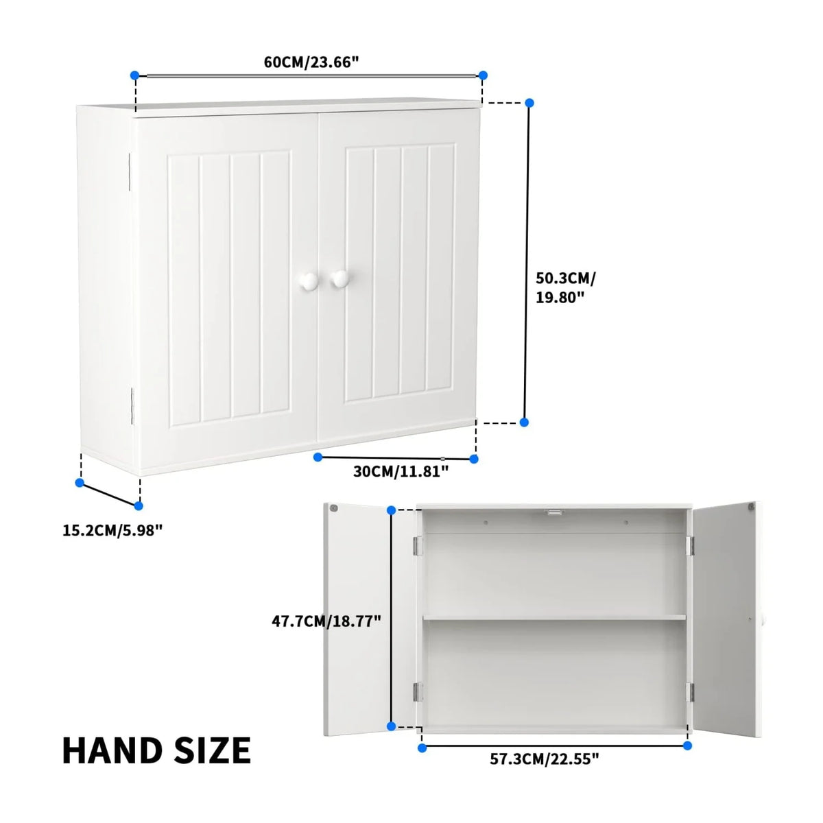 Bianco Mobile da bagno Mobiletto da parete per bagno Mobiletto da cucina con doppie ante e ripiani regolabili Bianco