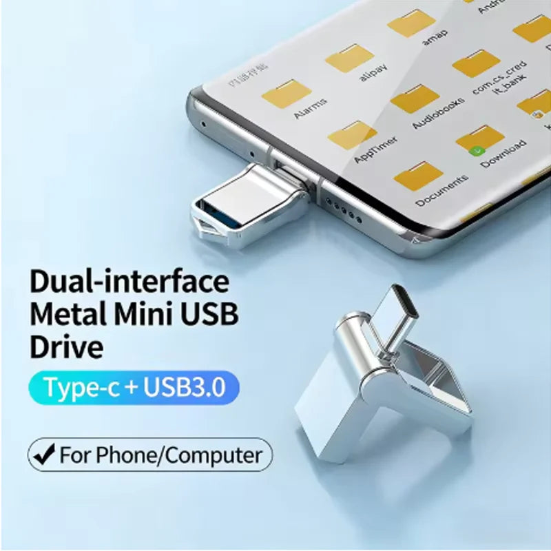 Lenovo Mini, chiavetta USB 3.0 ad alta velocità, in metallo, con interfaccia doppia, capacità 1 TB, 512 GB, 256 GB, adatta per dispositivi Android e laptop.