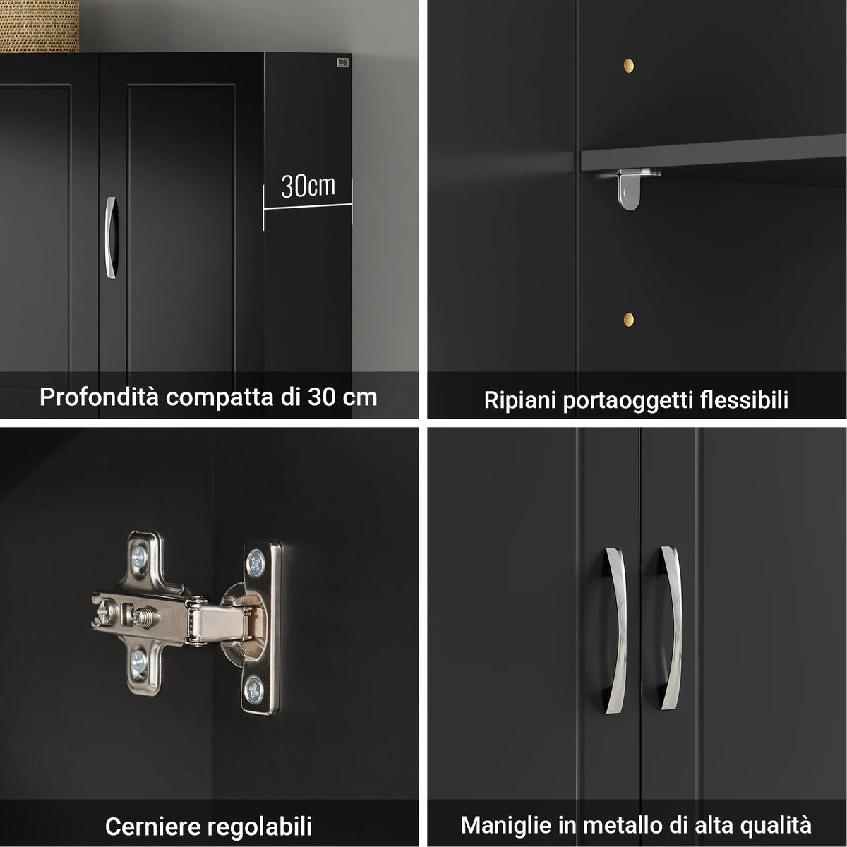 SoBuy FRG231-L-SCH Armadio appeso – Armadio bagno sospeso con ripiani regolabili – Armadio a parete stretto per bagno, cucina e disimpegno – Armadio medicinali e farmacia, 90x30x60 cm