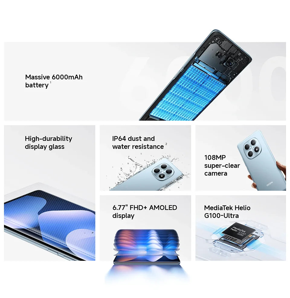 Xiaomi Redmi Note 15 Versione Globale Smartphone 4G 6.77'' AMOLED 120Hz Fotocamera 108MP Batteria 6000mAh NFC MTK Helio G100-Ultra Telefono Cellulare