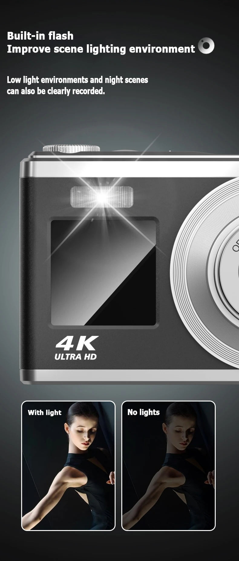 Fotocamera digitale 4K con doppio schermo, obiettivo telescopico, zoom ottico 16x ad alta definizione, fotocamera impermeabile, ideale per selfie, per migliorare l’aspetto, per uso domestico, modello C23.