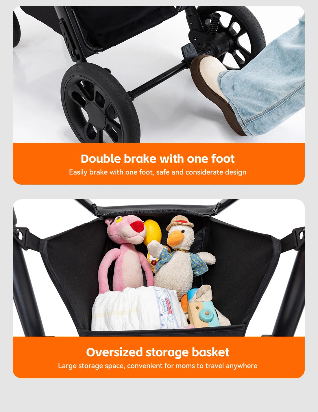 Passeggino per Neonati 3-in-1 di Lusso, Carrozzina da Viaggio Portatile con Telaio in Alluminio, Passeggino Pieghevole con Vista Panoramica