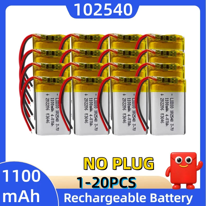 Batteria al litio 3,7 V 102540, 1100 mAh, batterie polimeriche + scheda di protezione PCB per localizzatore GPS, dispositivi MP3/MP4, batteria ricaricabile.