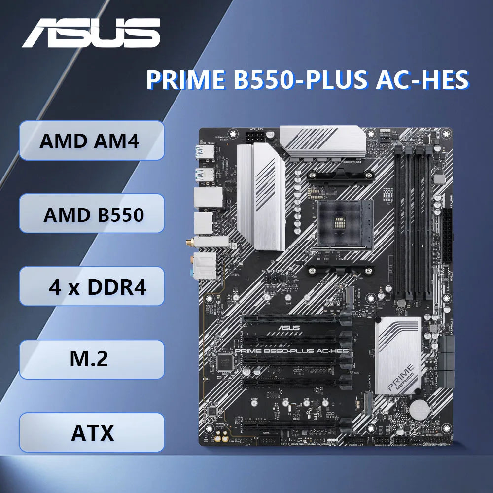 Scheda Madre ASUS PRIME B550-PLUS AC-HES AM4 AMD B550 ATX Dual M.2 Supporto CPU Ryzen 4300 Ryzen 5600 Ryzen 4700 Ryzen 5700
