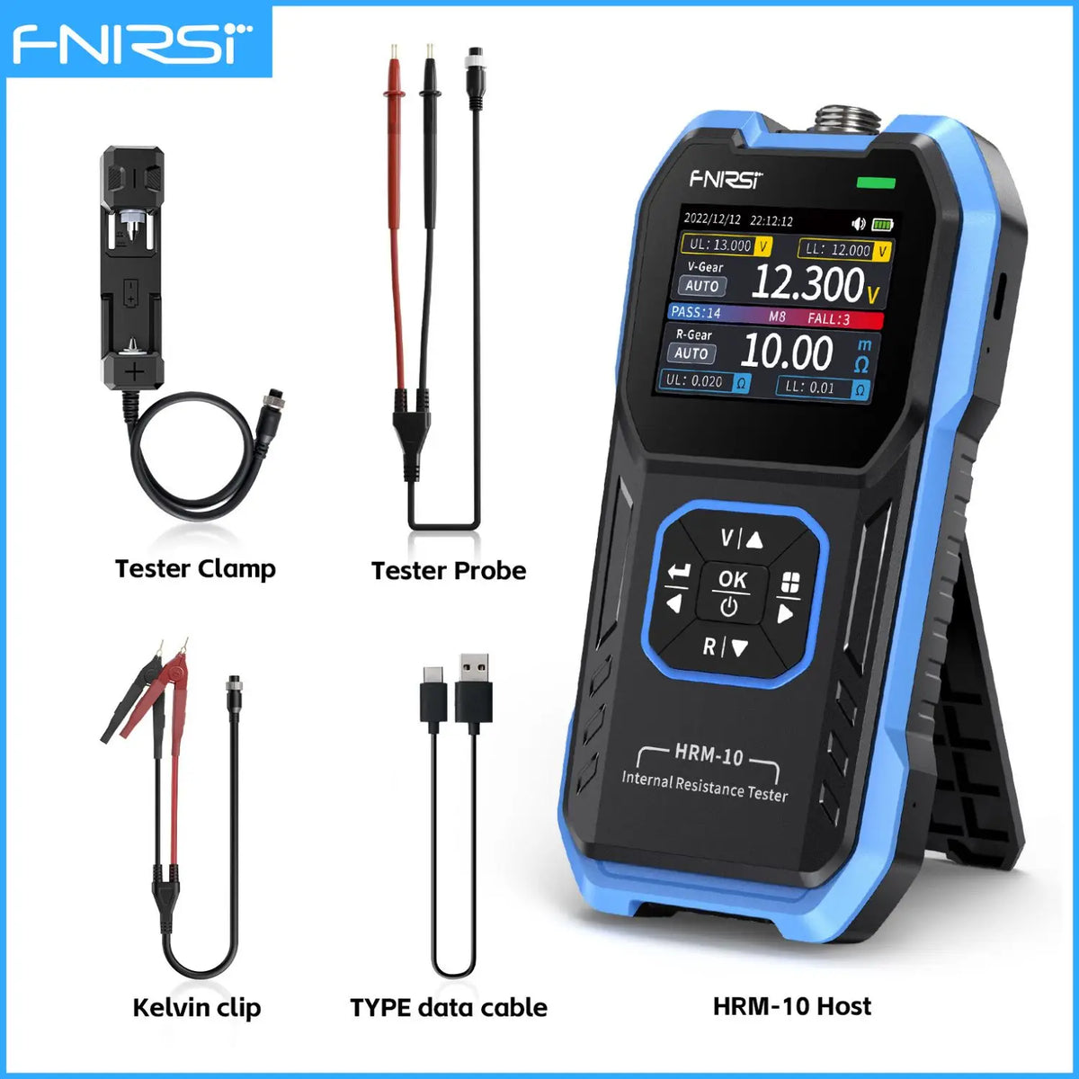 FNIRSI HRM-10 Tester di resistenza interna di tensione della batteria 18650 Tester di condensatori per batterie per auto con piombo al litio acido AC ad alta precisione