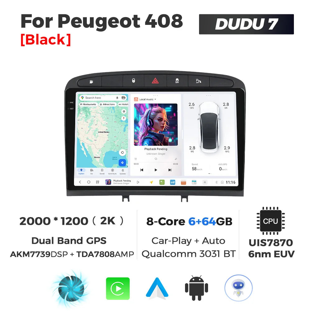 DUDUAUTO 512GB Wireless CarPlay Android Auto Per Peugeot 408 Per Peugeot 308 308SW Autoradio Lettore Multimediale DSP WIFI GPS AMP