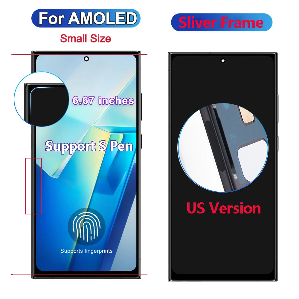 Per Samsung S23 Ultra 5G AMOLED Display LCD Touch Screen con cornice Digitizer Sostituzione compatibile con SM-S918B G918