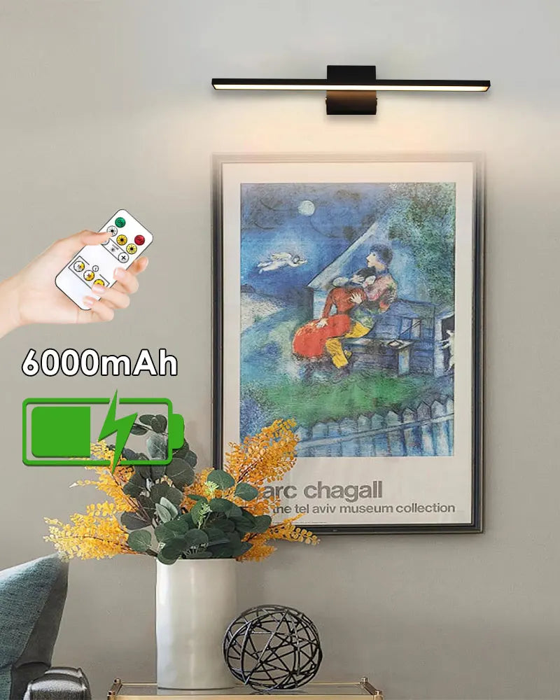 Lampada da parete ricaricabile con batteria da 6000 mAh, ideale per illuminare quadri, con interruttore dimmerabile e telecomando, lampade da parete senza fili.