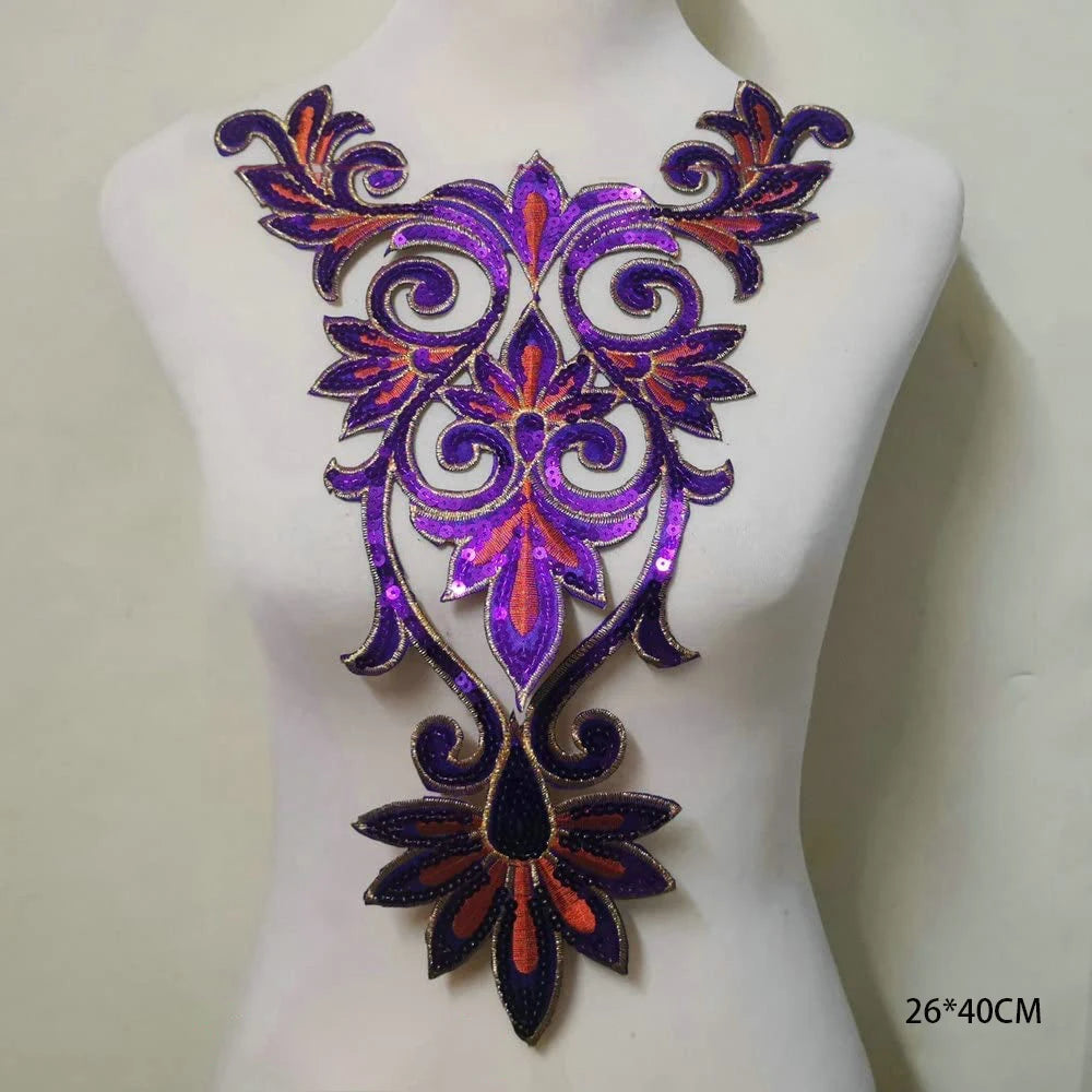 Tessuto per toppe ricamate con fiori eleganti viola per abiti, tende per la casa, accessori per abbigliamento da festa, riparazioni di applique per cucire