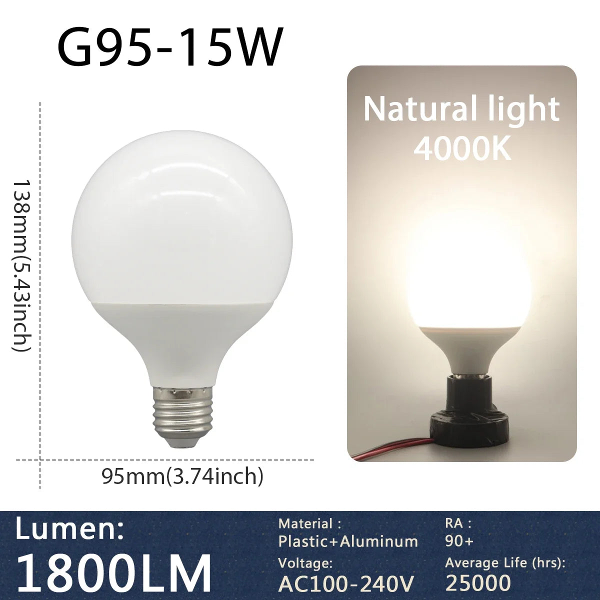 Confezione da 2 lampadine LED a globo con base E27 G80 G95 G125 10W 12W 18W 40 Watt Lampadine LED Edison equivalenti, bianco caldo 3000K 6000K Latte