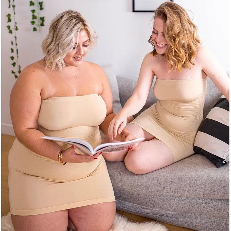 Abito modellante sexy da donna con spalle scoperte, aderente, senza spalline, intimo, compressione liscia, modellante per il corpo, vita dimagrante